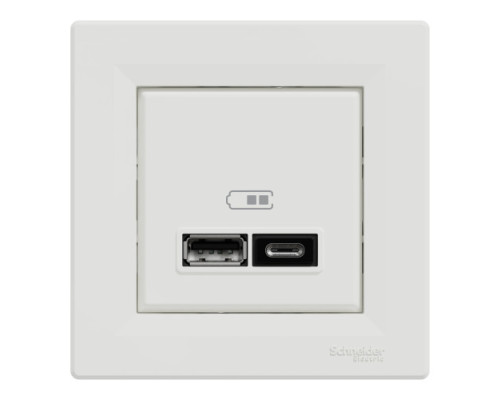 Розетка Schneider Electric Asfora 2xUSB A+C 2.4А біла