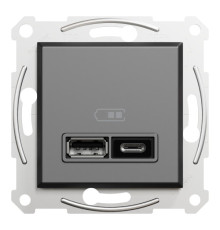 Розетка Schneider Electric Asfora Plus 2xUSB A+C 2.4А антрацит