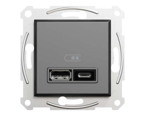 Розетка Schneider Electric Asfora Plus 2xUSB A+C 2.4А антрацит
