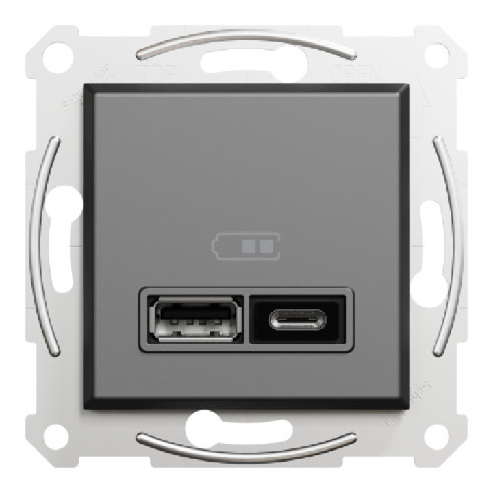 Розетка Schneider Electric Asfora Plus 2xUSB A+C 2.4А антрацит · Schneider Electric · uk/rozetka-schneider-electric-asfora-plus-2xusb-a-c-2-4a-antracy