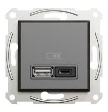 Розетка Schneider Electric Asfora Plus 2xUSB A+C 3А 21 Вт антрацит