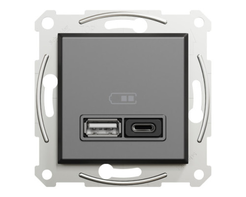 Розетка Schneider Electric Asfora Plus 2xUSB A+C 3А 21 Вт антрацит