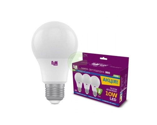 Комплект ламп світлодіодних стандартних B60 PA10S 10W E27 4000K 175-250V алюмопл. корп. 3 шт. 18-0183