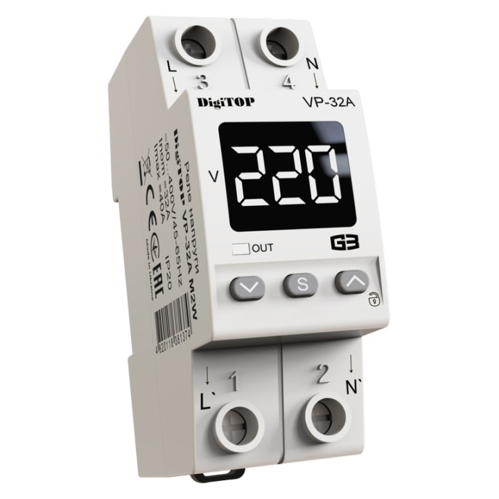 Реле контролю напруги DigiTOP 32A (VP-32A-M2W) · unknown · uk/rele-kontrolyu-naprugi-digitop-32a-vp-32a-m2w