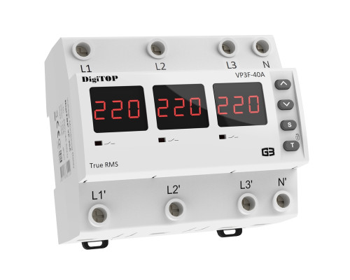 Реле контролю напруги трифазне DigiTOP 40А (VP-3F40A-M6R)
