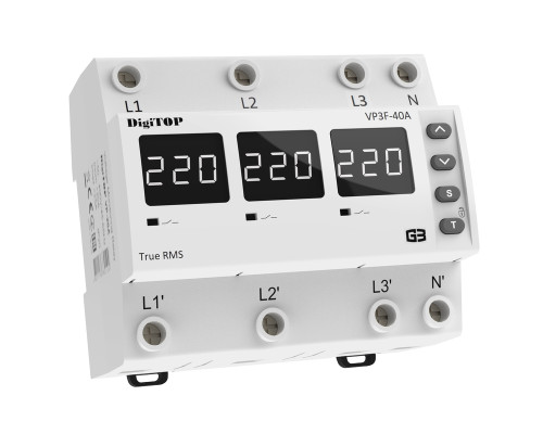Реле контролю напруги трифазне DigiTOP 40А (VP-3F40A-M6W)