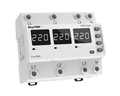 Реле контролю напруги трифазне DigiTOP 63А (VP-3F63A-M6W)