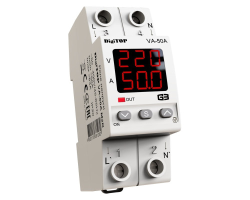 Реле контролю напруги з контролем струму DigiTOP 50A (VА-50A-M2R)