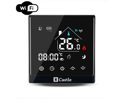 Терморегулятор програмний для теплої підлоги Castle АС8400Н WI-FI Чорний
