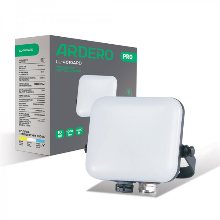 світлодіодний прожектор Ardero LL-4010ARD PRO 10Вт 6500K чорний · Ardero · feron-80224