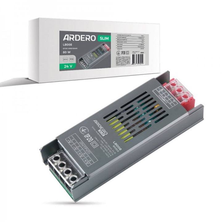 блок живлення для LED стрічки Ardero LB008 24В 80Вт IP20 (80303) · Ardero · feron-80303