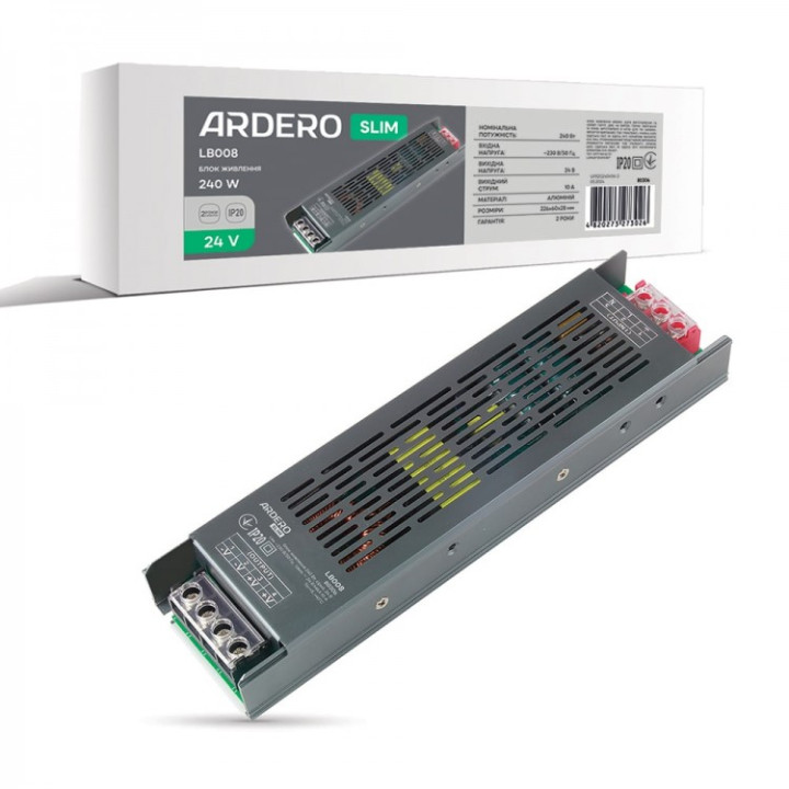 блок живлення для LED стрічки Ardero LB008 24В 240Вт IP20 (80306) · Ardero · feron-80306