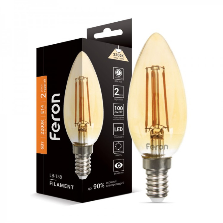 світлодіодна лампа Feron Filament LB-158 6Вт E14 2200K · Feron · feron-01519