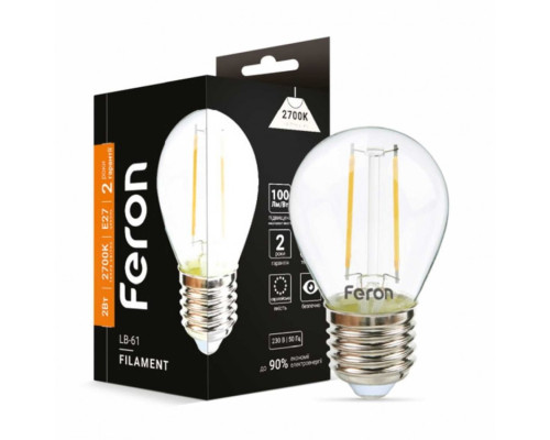 Светодиодная лампа Feron Filament LB-61 2Вт E27 2700K прозрачная