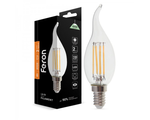 світлодіодна лампа Feron Filament LB-59 4Вт E14 4000K свеча на ветру