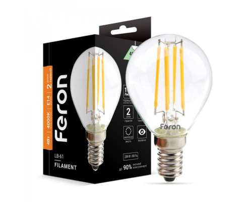 світлодіодна лампа Feron Filament LB-61 4Вт E14 4000K