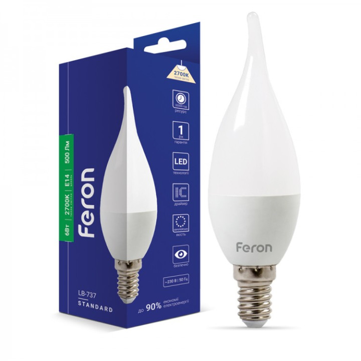світлодіодна лампа Feron LB-737 6W E14 2700K свеча на ветру · Feron · feron-25715