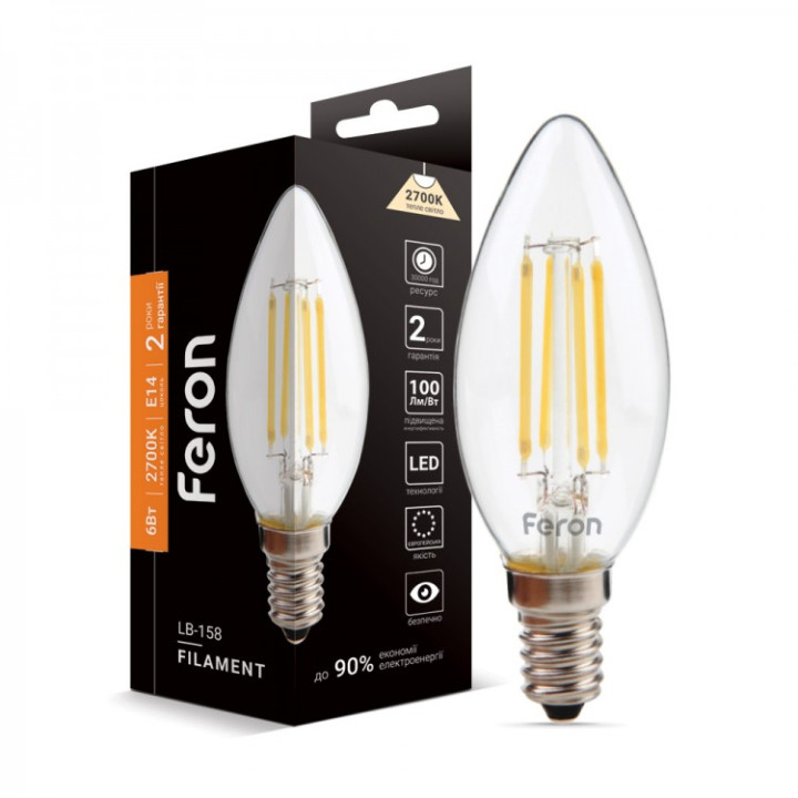 світлодіодна лампа Feron Filament LB-158 6Вт E14 2700K · Feron · feron-25748
