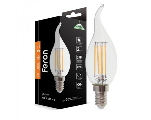 світлодіодна лампа Feron Filament LB-159 6Вт E14 4000K свеча на ветру