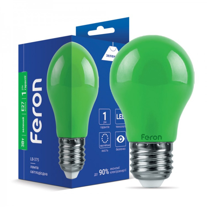 світлодіодна лампа Feron LB-375 3Вт E27 зеленая · Feron · feron-25922