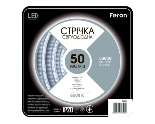 Светодиодная лента Feron LS606 12В 7.2Вт/м 50м белый