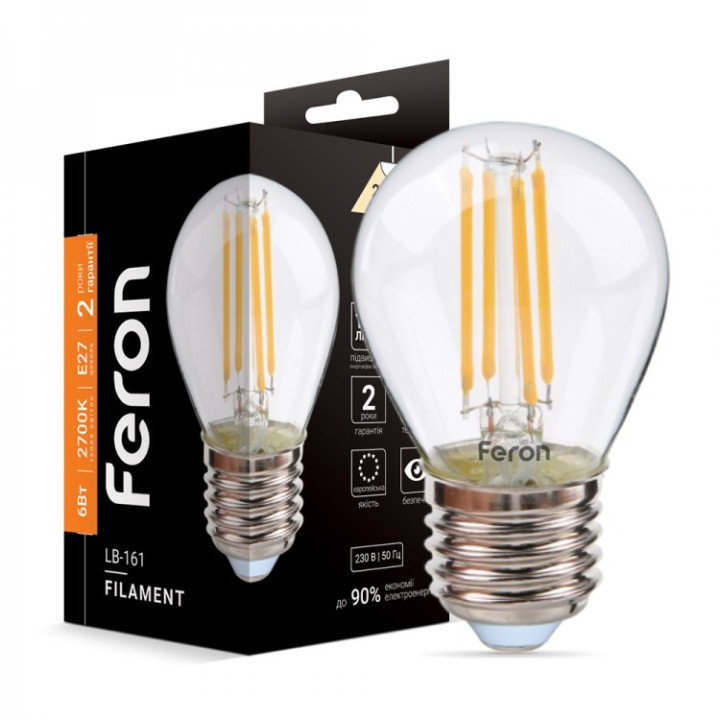 світлодіодна лампа Feron Filament LB-161 6Вт E27 2700K · Feron · feron-40078