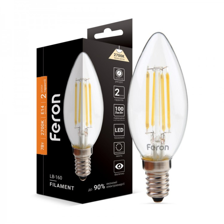 світлодіодна лампа Feron Filament LB-160 7Вт E14 2700K · Feron · feron-40082