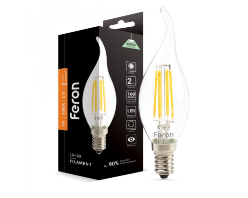 світлодіодна лампа Feron Filament LB-160 7Вт E14 4000K свеча на ветру