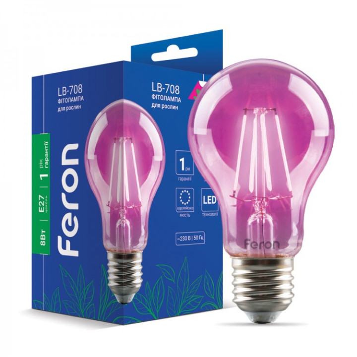 світлодіодна фитолампа Feron LB-708 8Вт E27 · Feron · feron-40139