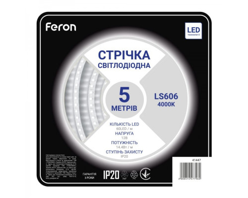 Светодиодная лента Feron LS606 12В 7.2Вт/м 4000K