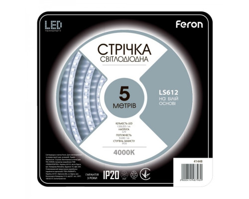 Светодиодная лента Feron LS612 12В 9.6Вт/м 4000K