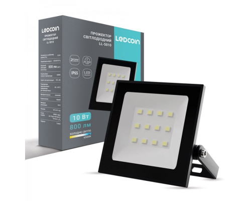 Светодиодний прожектор Ledcoin LL-5010 10Вт 6500K черный