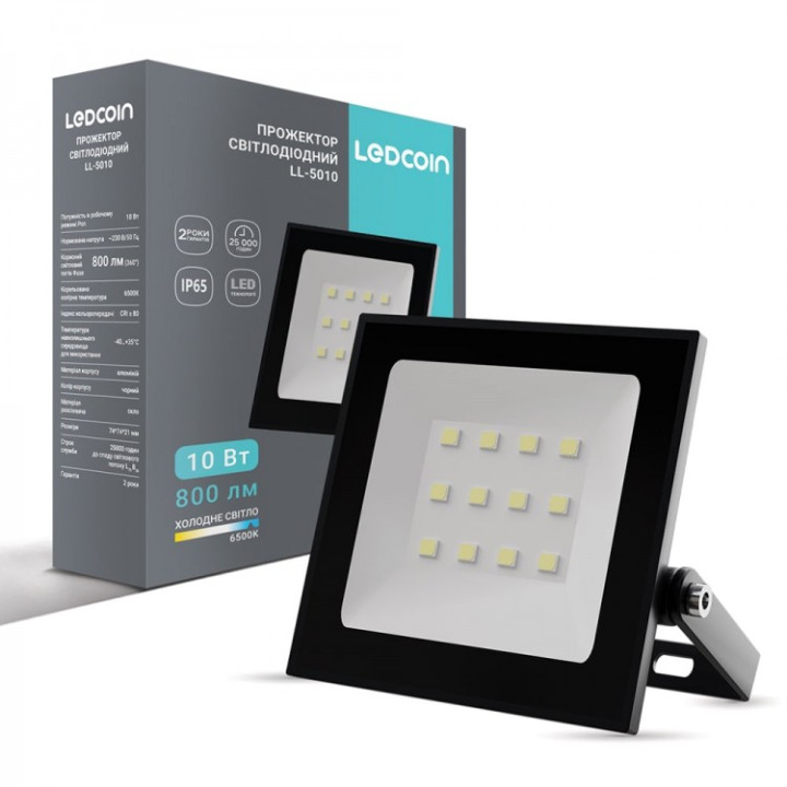 Світлодіодний прожектор Ledcoin LL-5010 10Вт 6500K чорний · LEDCOIN · feron-80479