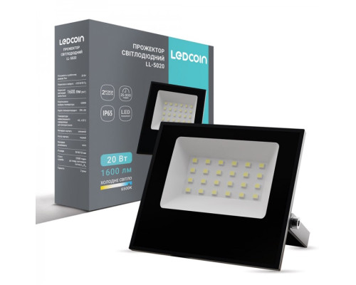 Светодиодний прожектор Ledcoin LL-5020 20Вт 6500K черный