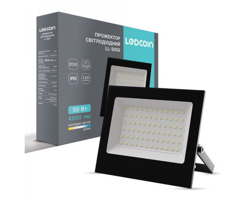 Светодиодний прожектор Ledcoin LL-5050 50Вт 6500K черный