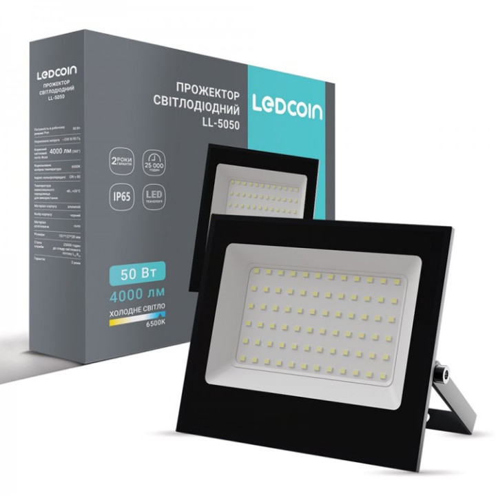 Світлодіодний прожектор Ledcoin LL-5050 50Вт 6500K чорний · LEDCOIN · feron-80482