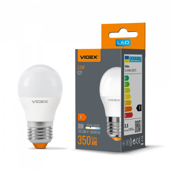 LED лампа VIDEX  G45e 3.5W E27 3000K · VIDEX · 23501