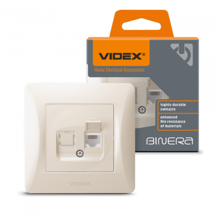 Розетка CAT3 одинарна телефонна кремова VIDEX BINERA · VIDEX · 24698