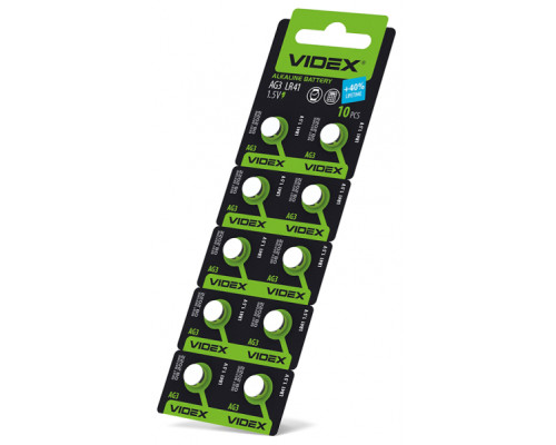 Батарейка годинникова Videx AG 3/LR41 BLISTER CARD 10 шт