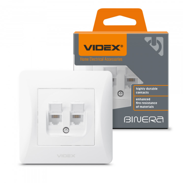 Розетка CAT3+CAT3 подвійна телефонна біла VIDEX BINERA · VIDEX · 25083