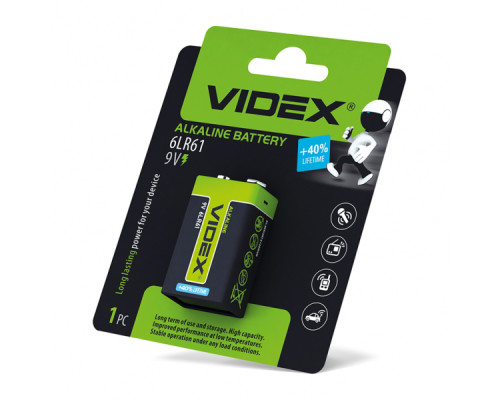 Батарейка лужна Videx 6LR61/9V (Крона) 1шт BLISTER