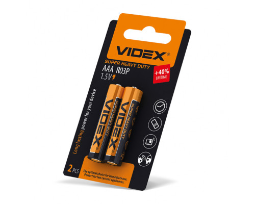 Батарейка сольова Videx R03P/AAA 2шт SMALL BLISTER