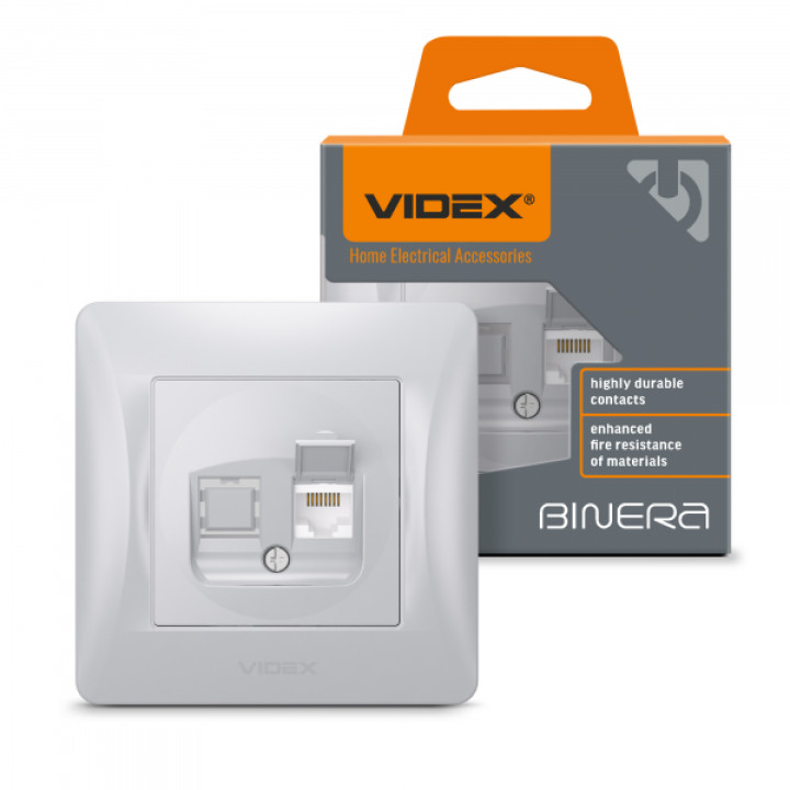 Розетка CAT6 одинарна комп'ютерна срібний шовк VIDEX BINERA · VIDEX · 24904