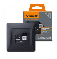 Розетка CAT6 одинарна комп'ютерна чорний графіт VIDEX BINERA
