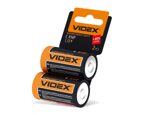 Батарейка сольова Videx R14P/C 2шт SHRINK CARD
