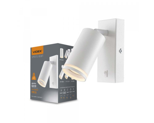 Світильник VIDEX під лампу GU10 SPF05E настінний з кнопкою білий