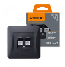Розетка CAT6+CAT3 подвійна чорний графіт VIDEX BINERA