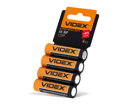 Батарейка сольова Videx R6P/AA 4шт SHRINK CARD
