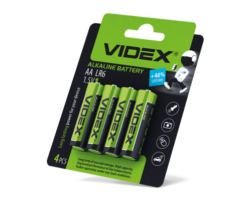 Батарейка лужна Videx LR6/AA 4шт Blister Card