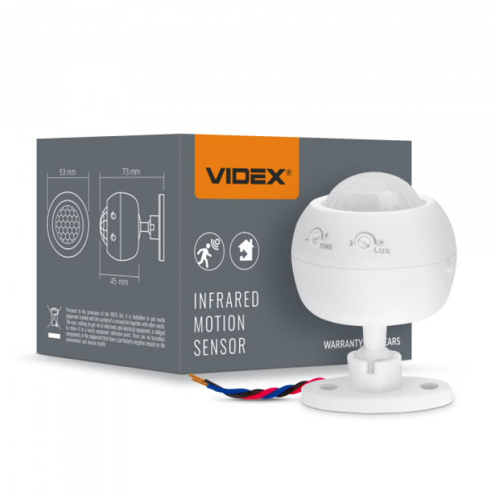 Датчик руху та освітленості VIDEX VL-SPS27W 220V 1200W інфрачервоний · VIDEX · 26149